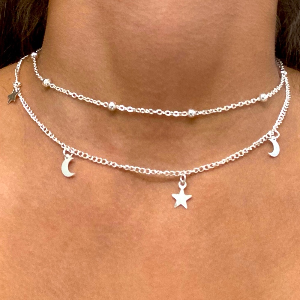 Silver Moon and Stars Necklage